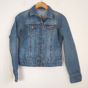 American Eagle Jean Jacket Distressed Denim Blue Size Small